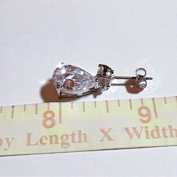 Silver Polished CZ Pear Shaped Post Dangle Earrings Celebrity GLAM New - Picture 5 of 7